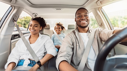 Family driving in car